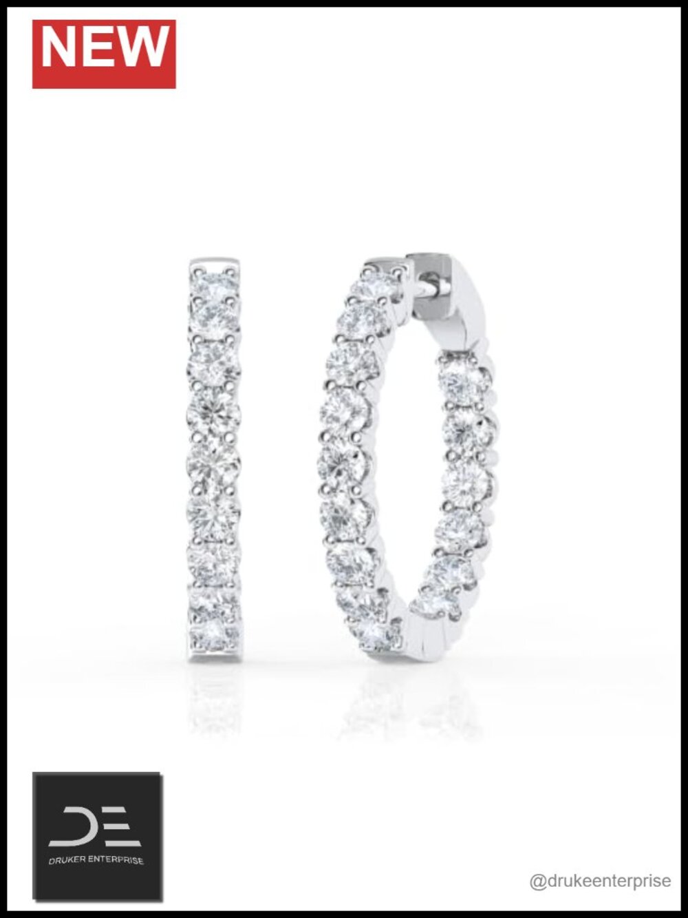Lab Grown Inside Out Diamond Hoop Earrings 925 Sterling Silver 2 Carat